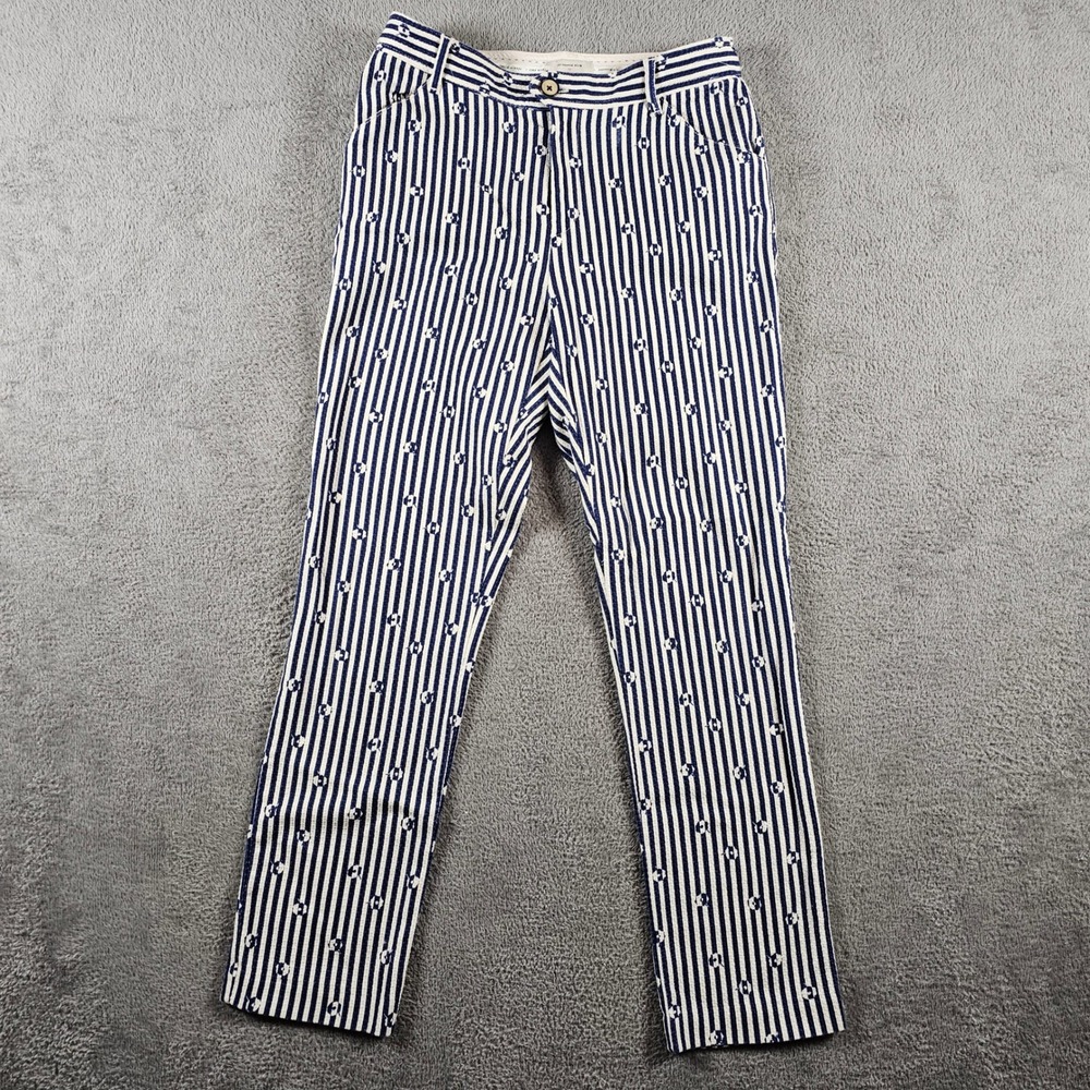 Anthropologie Essential Slim Trousers Blue White Striped Floral Size 4
